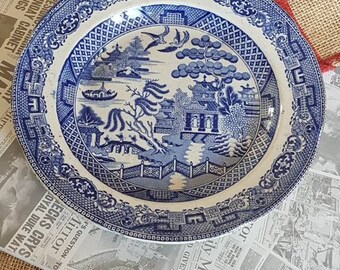 Antique Blue and White "Staffordshire" Willow Pattern "Opaque Granite"- Rare- Made in England!