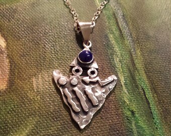 Sterling silver arrowhead pendant with lapiz top