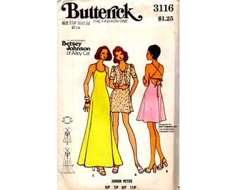 Butterick 3116 BETSEY JOHNSON Stretch Low Back Mini or Maxi Dress & Bolero 70s Vintage Pattern Size 11 Jp Bust 34 inches UNCUT Factory Folds