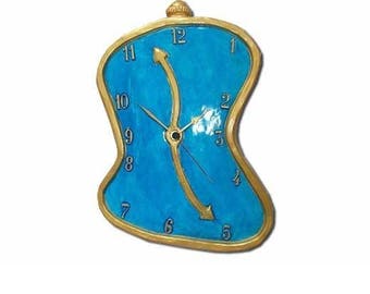 clock, dali clock, blue, surrealistic clock