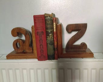 Vintage wooden letter A to Z bookends book ends
