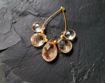 Rare set of 5 Matched Pair and focal of AAA PEACHY Schiller Oregon Sunstone briolettes beads 7mm x 5mm to 11mm x 7.5mm