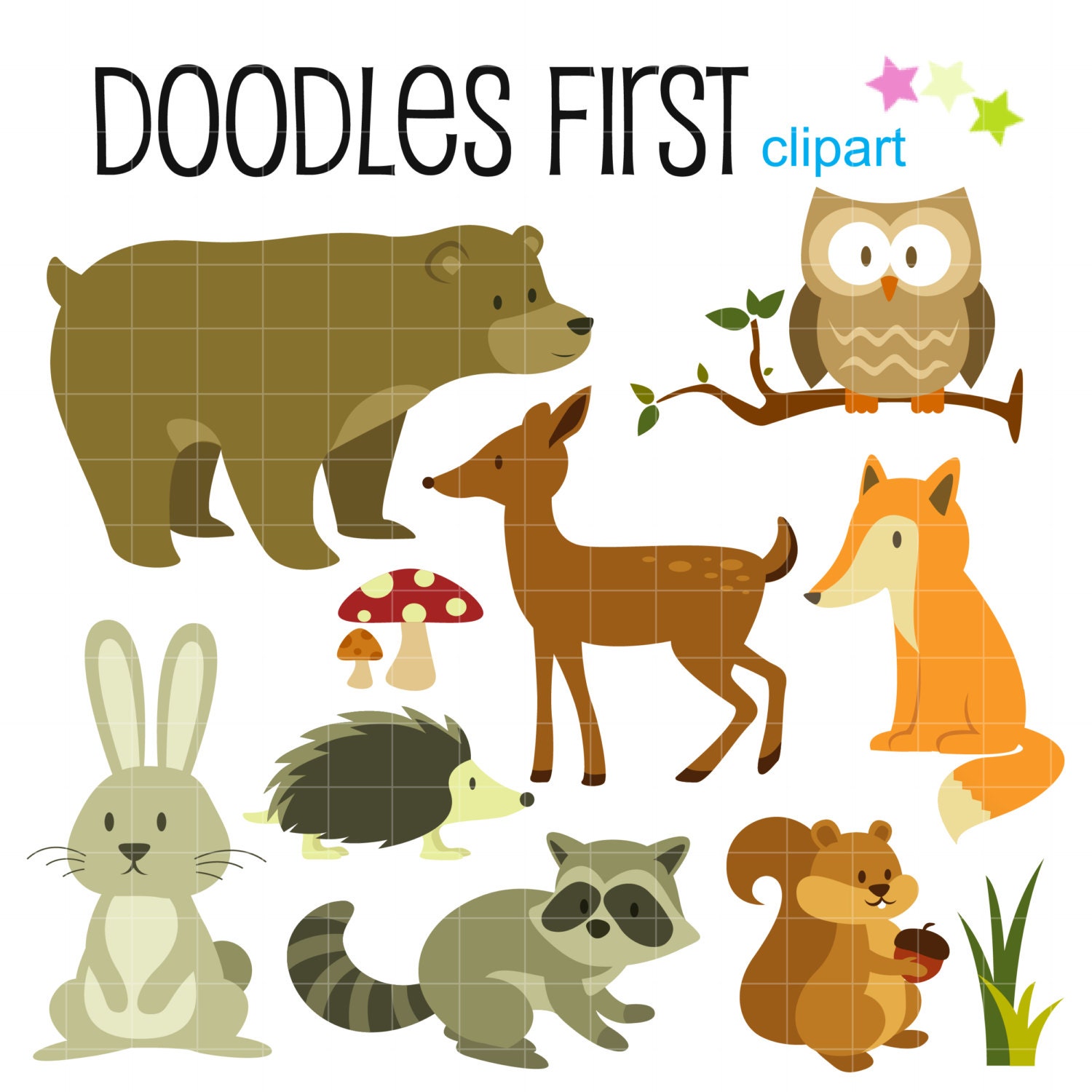 Woodland Creatures Forest Animals Digital Clip Art for