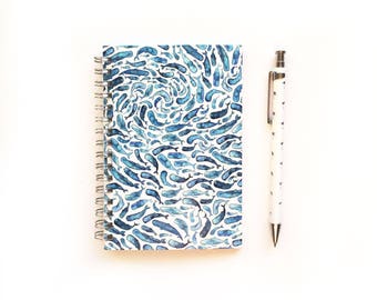 Whale, Mini, Notebook, Stationery, Pocket Notebook, Small Notebook, Sperm Whale, Gift For Student, Blue, Pattern, Journal, Sketchbook,