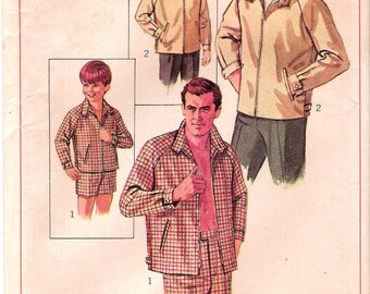 CLOSE OUT/ Simplicity 7744 UNCUT 1960s Mens Club Jacket Vintage Sewing Pattern Swim Trunks Chest 34-36