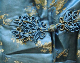 Sky Blue and Gold Brocade Vintage Chinese Robe