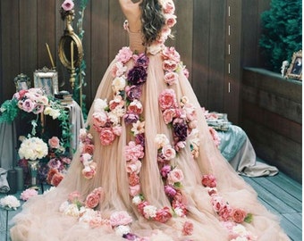 Large bohemian bride dress flowers, rose dream, gypsy art dress,boho accessories,Bridal Flowers Dress,trade shows, BohoFlowers, bridal guide