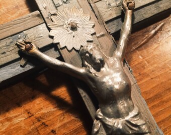 Antique Crucifix with Skull and Crossbones - Inlay Wood - Turn of the Century - Priest Nuns Crucifix - Religious Wall Art - Rare Crucifix