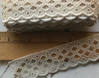 Vintage Ecru Eyelet Lace Trim Over Five Yards