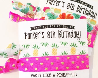 Pineapple Birthday Party Hair Tie Favors | Pineapple Birthday Party Hair Tie Favors, Tropical Luau Neon Pink Yellow Green Pineapple Hair Tie