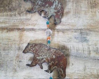 Rustic Metal Bears Hanging Bell, Wind Chime
