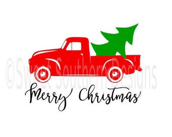 Vintage truck with Christmas tree SVG DXF PDF instant download design for cricut or silhouette