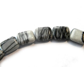 6 Rectangular Spiderweb Jasper Beads