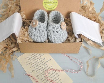 Grandparent Pregnancy Announcement, Grandparent Poem, BOOTIES IN A BOX®, Baby Boy or Girl Booties