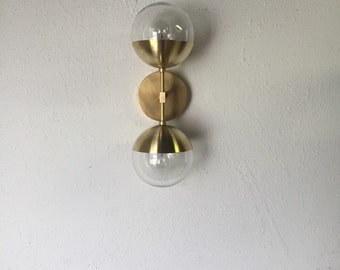 Delphine- Modern Brass Light - Duel modern brass wall sconce with glass globes
