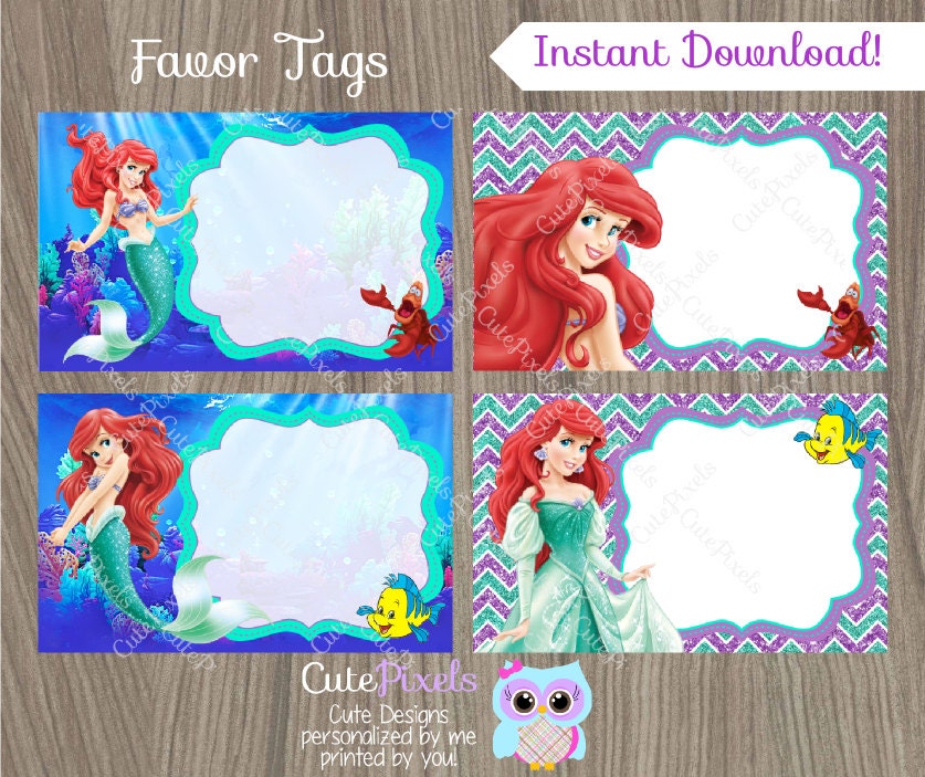 little mermaid favor tags ariel name tags disney little