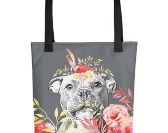 Staffordshire Bull Terrier Tote bag - Staffie Tote, Staffy Tote, Flowers