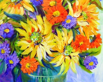 Original Painting Sunflowers 18 x 24 canvas art Fine art by Elaine Cory