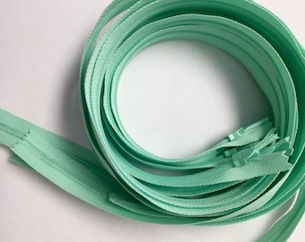 30 Inch Light mint conceal zippers, Five pcs - great for garments and pillow cases, YKK color 871