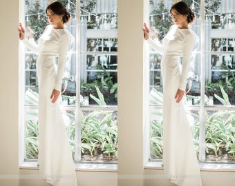 Boho Wedding Dress, Keyhole Back Wedding Dress, Long Sleeve Wedding Dress, Open Back Wedding Dress, Effortless Wedding Dress. #D08