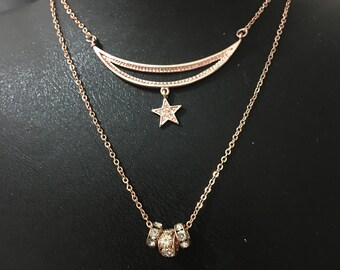 For mother's Day.Roze Double pendant necklace. Swarovski