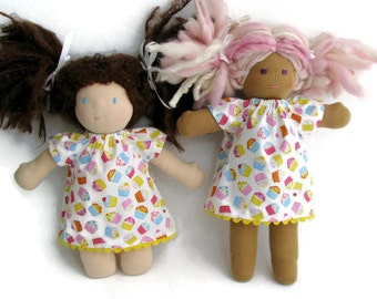 Waldorf Doll Dress, Colorful Cupcakes Doll Dress, Handmade Doll Dress, cotton doll dress, optional white bloomers for 10 to 12 inch doll