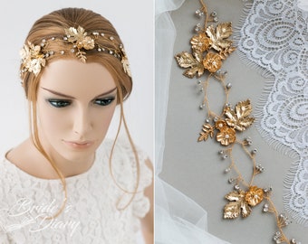 Wedding hair jewelry, bridal hair vine, golden wedding hairpiece, vintage hairpiece