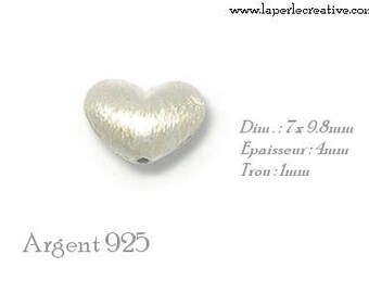 Brushed 925 sterling silver heart bead
