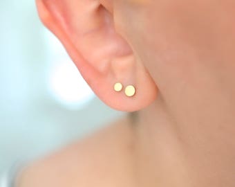 Tiny stud earrings in sterling silver or brass nickel free minimalist earrings dainty studs multiple piercings circle stud mix and match