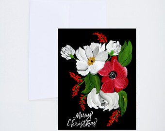 Holiday Greeting Cards - Merry Christmas - Bold Blooms - Single A-2 Card