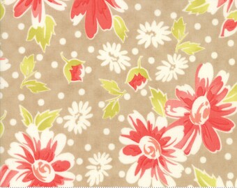 SALE - 31" piece/remnant - Coney Island - Blooms in Boardwalk Tan: sku 20280-18 cotton quilting fabric by Fig Tree and Co. for Moda Fabrics