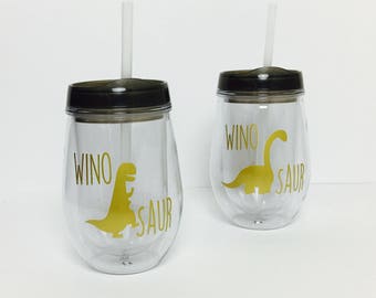 Winosaur Wine Tumbler Set // Dinosaur Wine Glass // Dino Wine Glass // Wine-o-saur Wine Glass // Dinosaur // Made in USA