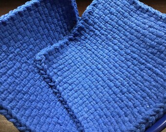 Handmade Large Woven Potholder Duo Set in Blue