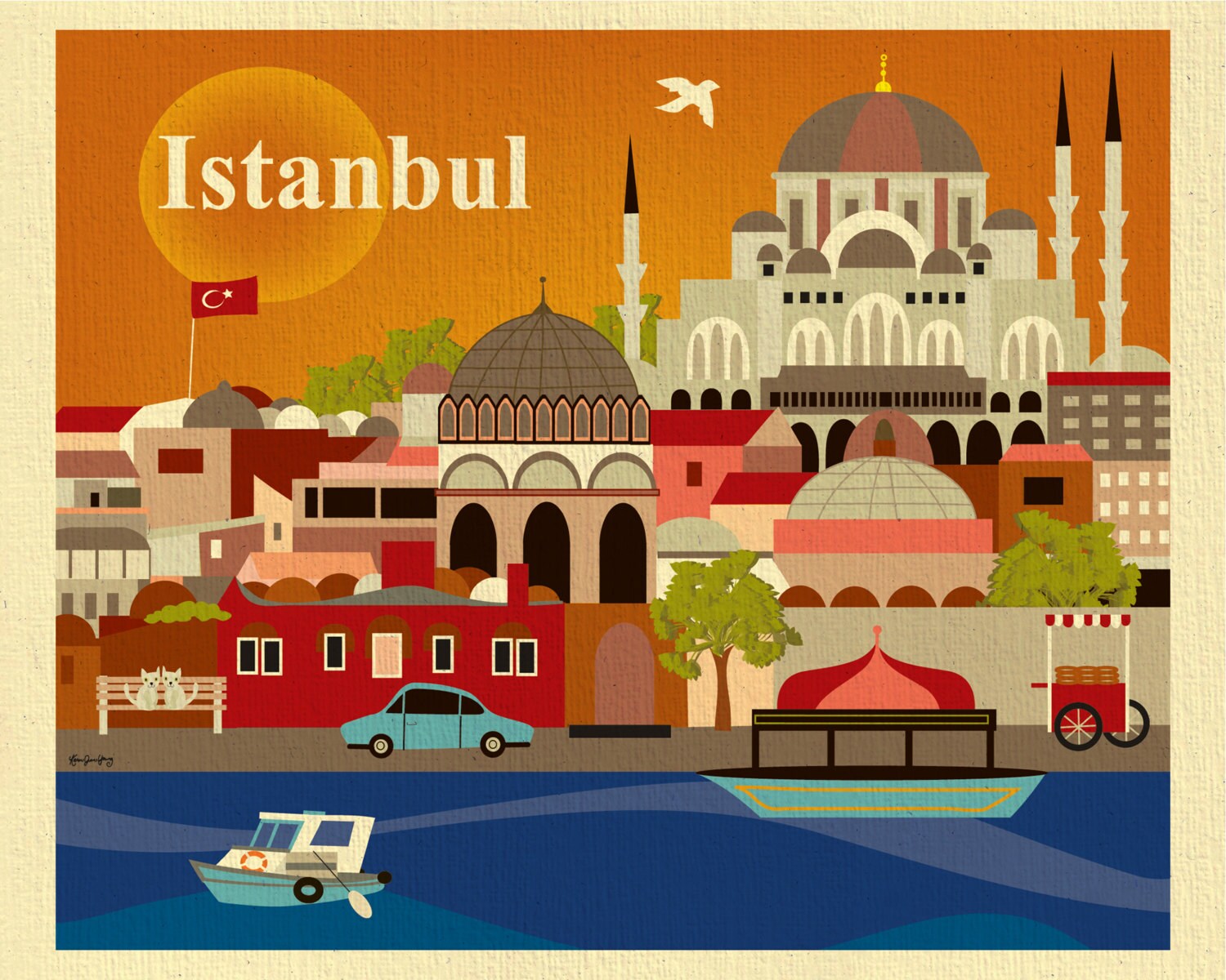Istanbul Skyline Art Print Turkish Art Istanbul Turkey