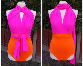 Convertible Swimsuit Bathing Suit Infinity Swimwear Pink Orange Lots of colours Multiway Swimsuit High Waisted Made to Order