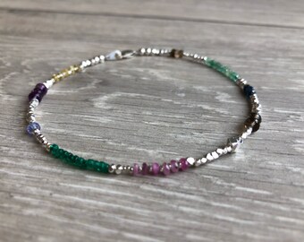 Trinket gemstone and karen hill tribe silver anklet