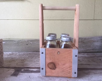 Milk Bottle Carrier - Wooden Vintage Style