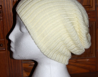 Hand Made Acrylic Semi Slouch Hat, Beanie Style Hat With a Slouch