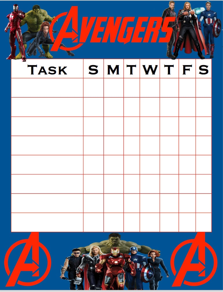 Avengers Chore Chart Printable Instant Download