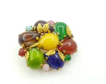 Fruit Salad Colorful Art Glass Brooch Art Deco