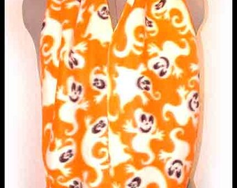 Ghost on Orange Fleece Scarf, Holiday Muffler, Halloween Bufanda