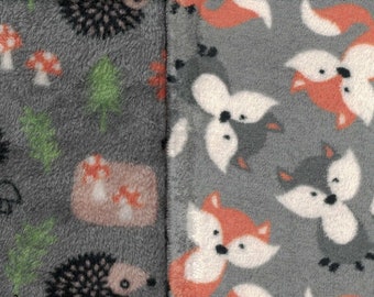 Fox/Forest/Hedgehog - Fleece Flannel 2-Side by Mook Fabrics - 100% Polyester Super Soft Velour/Flannel Fleece