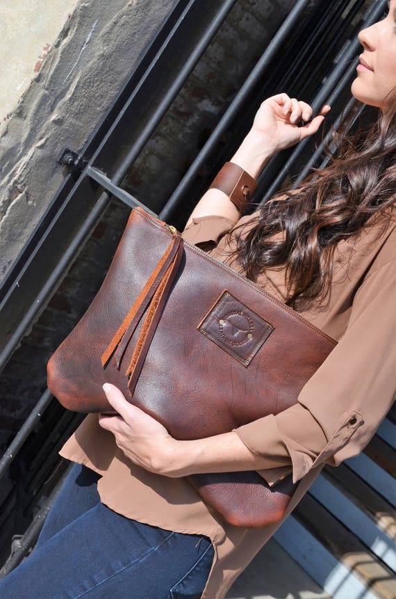 Oversized Chestnut Leather Clutch