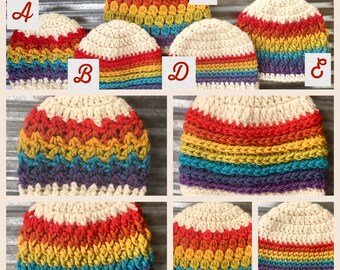 Crochet Rainbow Baby Hat, Knit Hat, Natural Fiber, Rainbow Baby Hat, Baby Boy Hat, Baby Girl Hat, Crochet Hat, Newborn Beanie, Rainbow
