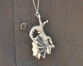 The Conquered Dragon, Silver Dragon Pendant, Sterling Silver, Jewelry, Necklace, Dragon Necklace