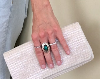 Ivory White Beaded Clutch Purse Wedding Bridal Vintage 50s Hand Made