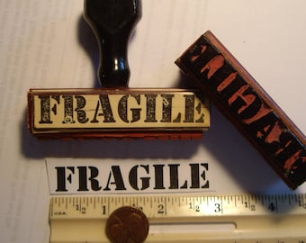 1 "Fragile" vintage 1955 rubber stamp mark your packages from original plates. vintage wood too.