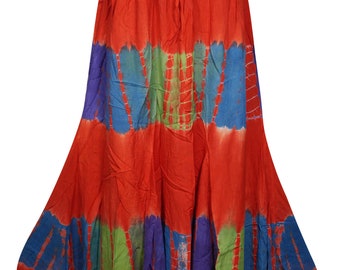 Womens Red Tie Dye A-Line Gypsy Long Skirt Rayon Summer Style Hippie Chic Boho Maxi Skirts