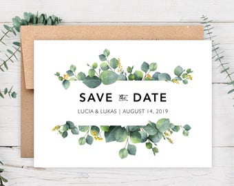 Save The Date Cards - 5" x 7" Eucalyptus Wedding Announcement Cards - Save The Dates - Personalized Save the Dates - Photo Cards - #satd-272