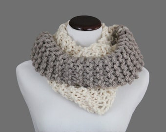 Two-Tone Light Gray/Ivory Infinity Scarf
